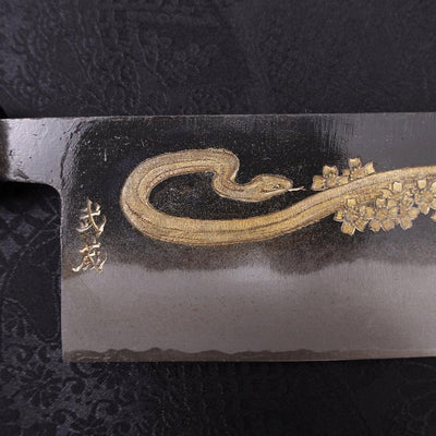 Nakiri White steel #2 Kurouchi Chokin Snake-Sakura Buffalo Ebony Handle 165mm-White steel #2-Kurouchi-Japanese Handle-[Musashi]-[Japanese-Kitchen-Knives]