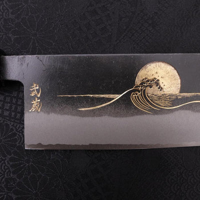 Nakiri White steel #2 Kurouchi Chokin Wave-Sun Buffalo Ebony Handle 165mm-White steel #2-Kurouchi-Japanese Handle-[Musashi]-[Japanese-Kitchen-Knives]