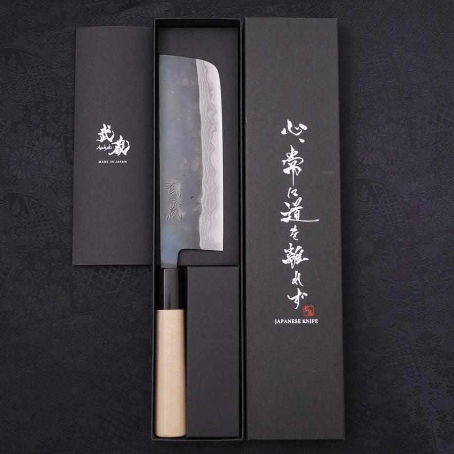 Nakiri White steel #2 Kurouchi Damascus Buffalo Magnolia Handle 165mm-White steel #2-Kurouchi-Japanese Handle-[Musashi]-[Japanese-Kitchen-Knives]