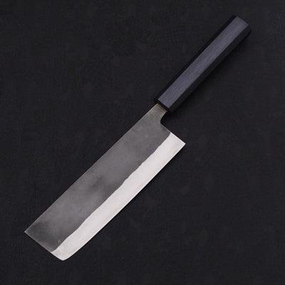 Nakiri White steel #2 Kurouchi Dark Blue Handle 165mm-White steel #2-Kurouchi-Japanese Handle-[Musashi]-[Japanese-Kitchen-Knives]