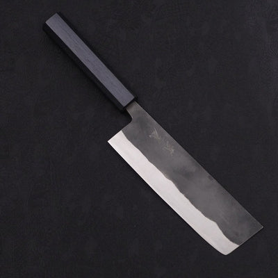 Nakiri White steel #2 Kurouchi Dark Blue Handle 165mm-White steel #2-Kurouchi-Japanese Handle-[Musashi]-[Japanese-Kitchen-Knives]