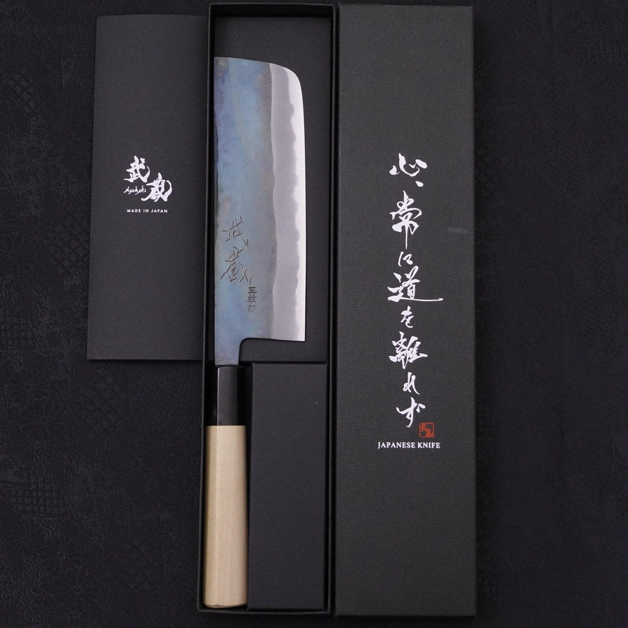Nakiri White steel #2 Kurouchi Sanmai Buffalo Magnolia Handle 165mm-White steel #2-Kurouchi-Japanese Handle-[Musashi]-[Japanese-Kitchen-Knives]