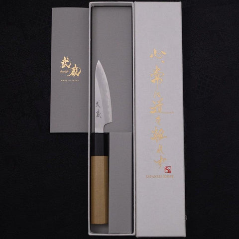 Paring White Steel #1 Polished Buffalo Magnolia Handle 80mm (3.1”)-[Musashi]-[Japanese-Kitchen-Knives]