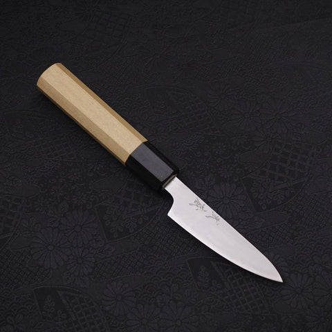 Paring White Steel #1 Polished Buffalo Magnolia Handle 80mm (3.1”)-[Musashi]-[Japanese-Kitchen-Knives]