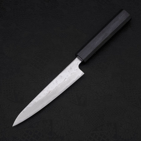 Petty AUS-10 Nashiji Damascus Dark-Blue Urushi Handle 135mm (5.3”)-[Musashi]-[Japanese-Kitchen-Knives]