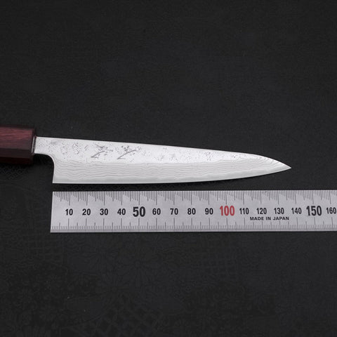 Petty AUS-10 Nashiji Damascus Urushi Purple Handle 135mm (5.3”)-[Musashi]-[Japanese-Kitchen-Knives]