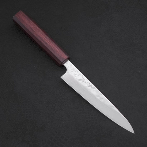 Petty AUS-10 Nashiji Damascus Urushi Purple Handle 135mm (5.3”)-[Musashi]-[Japanese-Kitchen-Knives]