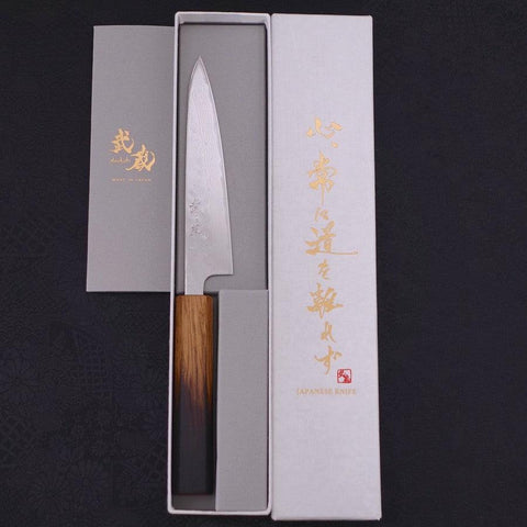 Petty AUS-10 Nashiji Damascus Yaki-Urushi Handle 135mm (5.3”)-[Musashi]-[Japanese-Kitchen-Knives]