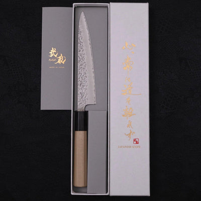 Petty AUS-10 Tsuchime Damascus Buffalo Magnolia Handle 150mm-AUS-10-Damascus-Japanese Handle-[Musashi]-[Japanese-Kitchen-Knives]