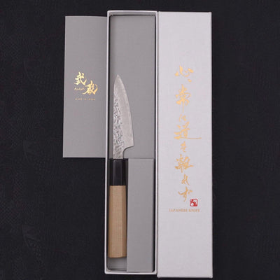 Petty AUS-10 Tsuchime Damascus Buffalo Magnolia Handle 80mm-AUS-10-Damascus-Japanese Handle-[Musashi]-[Japanese-Kitchen-Knives]