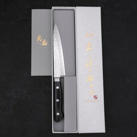 Petty AUS-10 Tsuchime Damascus Western Black Handle 135mm (5.3”)-[Musashi]-[Japanese-Kitchen-Knives]