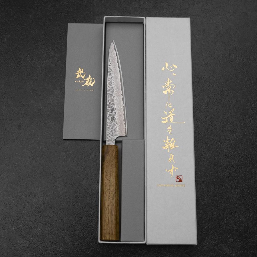 Petty AUS-10 Tsuchime Damascus Yaki Urushi Handle 135mm-[Musashi]-[Japanese-Kitchen-Knives]