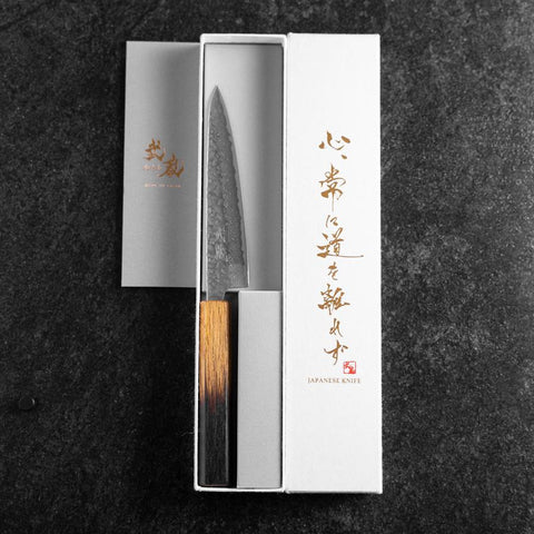 Petty AUS-10 Tsuchime Damascus Yaki Urushi Handle 135mm-[Musashi]-[Japanese-Kitchen-Knives]