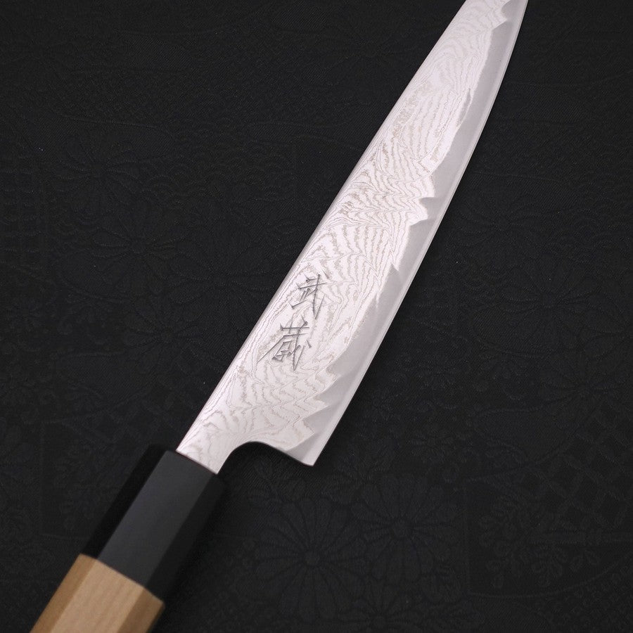 Petty AUS-10 Wave Nickel Damascus Buffalo Magnolia Handle 150mm-AUS-10-Damascus-Japanese Handle-[Musashi]-[Japanese-Kitchen-Knives]