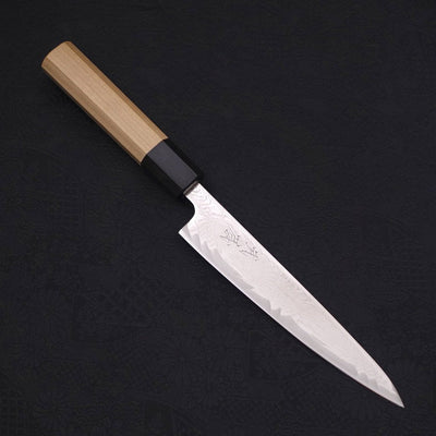 Petty AUS-10 Wave Nickel Damascus Buffalo Magnolia Handle 150mm-AUS-10-Damascus-Japanese Handle-[Musashi]-[Japanese-Kitchen-Knives]