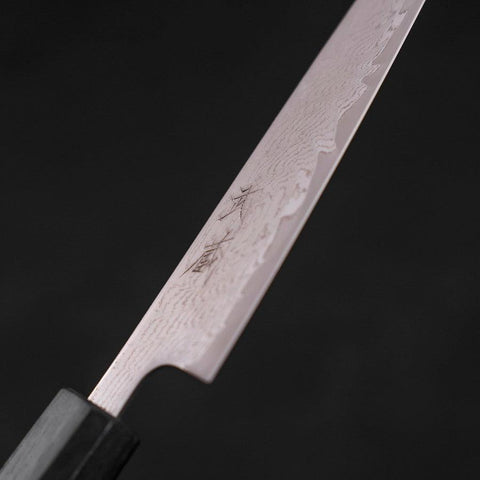 Petty AUS-10 Wave Nickel Damascus Dark Blue Urushi Handle 135mm (5.3”)-[Musashi]-[Japanese-Kitchen-Knives]