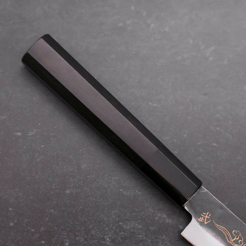 Petty Blue Steel #1 Kurouchi Chokin Auspicious Cloud-Sun Buffalo Ebony Handle 150mm (5.9”)-[Musashi]-[Japanese-Kitchen-Knives]