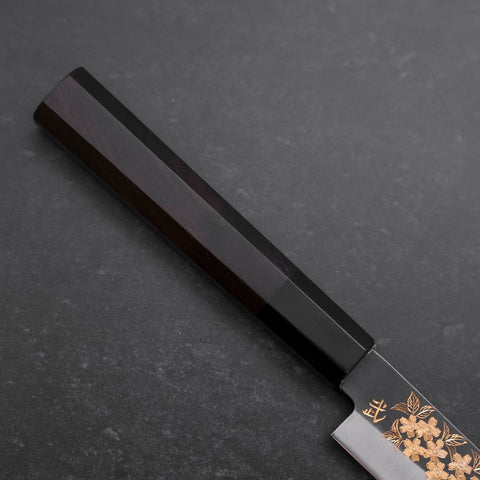 Petty Blue Steel #1 Kurouchi Chokin Sakura Buffalo Ebony Handle 150mm (5.9”)-[Musashi]-[Japanese-Kitchen-Knives]