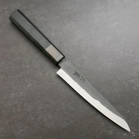 Petty Blue Steel #1 Stainless Clad Kurouchi Black Dark Blue Urushi Handle 150mm (5.9”)-[Musashi]-[Japanese-Kitchen-Knives]