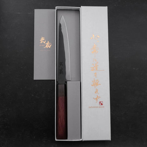 Petty Blue Steel #1 Stainless Clad Kurouchi Black Purple Urushi Handle 150mm (5.9”)-[Musashi]-[Japanese-Kitchen-Knives]