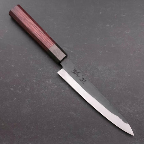 Petty Blue Steel #1 Stainless Clad Kurouchi Black Purple Urushi Handle 150mm (5.9”)-[Musashi]-[Japanese-Kitchen-Knives]