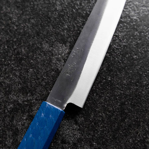 Petty Blue Steel #1 Stainless Clad Kurouchi Blue Urushi Handle 150mm (5.9”)-[Musashi]-[Japanese-Kitchen-Knives]