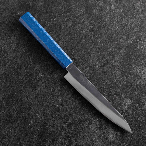 Petty Blue Steel #1 Stainless Clad Kurouchi Blue Urushi Handle 150mm (5.9”)-[Musashi]-[Japanese-Kitchen-Knives]