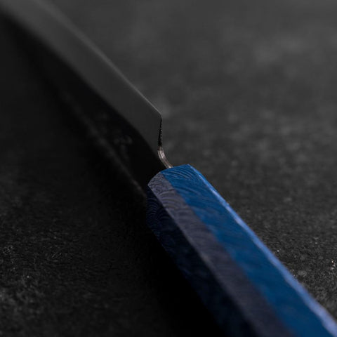 Petty Blue Steel #1 Stainless Clad Kurouchi Blue Urushi Handle 150mm-[Musashi]-[Japanese-Kitchen-Knives]