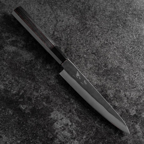 Petty Blue Steel #1 Stainless Clad Kurouchi Buffalo Ebony Handle 150mm (5.9”)-[Musashi]-[Japanese-Kitchen-Knives]