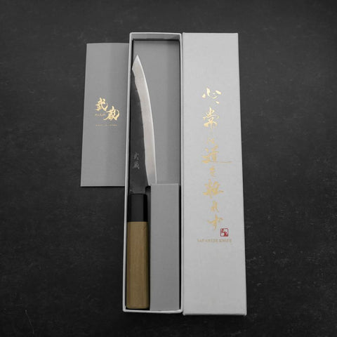 Petty Blue Steel #1 Stainless Clad Kurouchi Buffalo Magnolia Handle 150mm (5.9”)-[Musashi]-[Japanese-Kitchen-Knives]