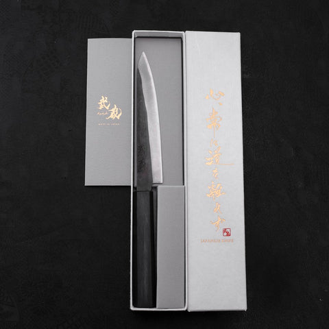 Petty Blue Steel #1 Stainless Clad Kurouchi Dark Blue Urushi Handle 150mm (5.9”)-[Musashi]-[Japanese-Kitchen-Knives]