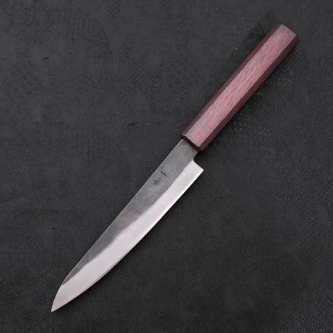 Petty Blue Steel #1 Stainless Clad Kurouchi Purple Urushi Handle 150mm (5.9”)-[Musashi]-[Japanese-Kitchen-Knives]