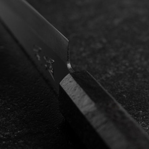 Petty Blue Steel #1 Stainless Clad Polished Black Urushi Handle 150mm-[Musashi]-[Japanese-Kitchen-Knives]