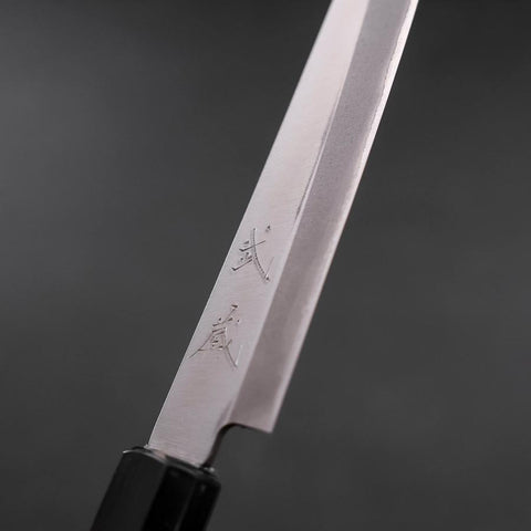 Petty Blue Steel #1 Stainless Clad Polished Buffalo Magnolia Handle 150mm (5.9”)-[Musashi]-[Japanese-Kitchen-Knives]