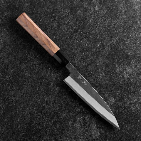 Petty Blue Steel #2 Kurouchi Buffalo Walnut Handle 135mm-[Musashi]-[Japanese-Kitchen-Knives]