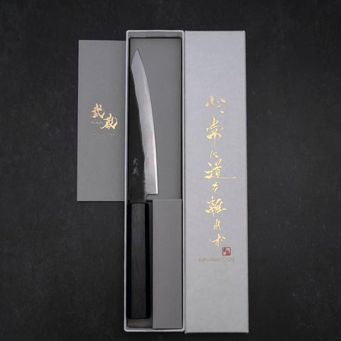 Petty Blue Steel #2 Kurouchi Dark Blue Urushi Handle 150mm (5.9”)-[Musashi]-[Japanese-Kitchen-Knives]