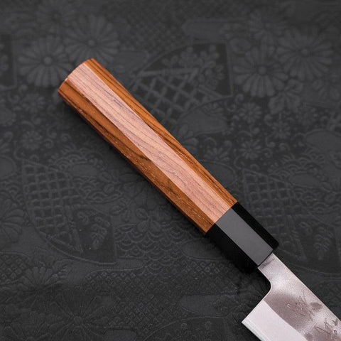 Petty Blue Steel #2 Nashiji Stainless Clad Buffalo Teak Handle 135mm (5.3”)-[Musashi]-[Japanese-Kitchen-Knives]