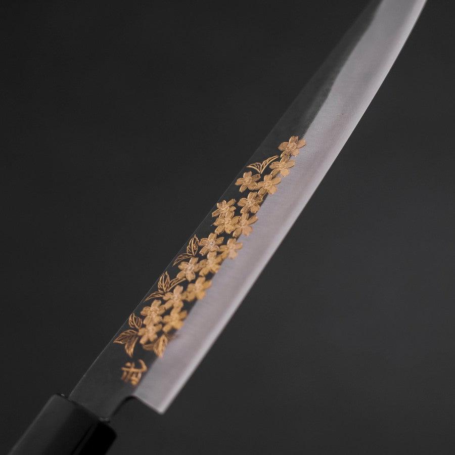 ペティ 青紙1号 黒打ち 彫金 桜 バッファロー黒檀柄 150mm – MUSASHI