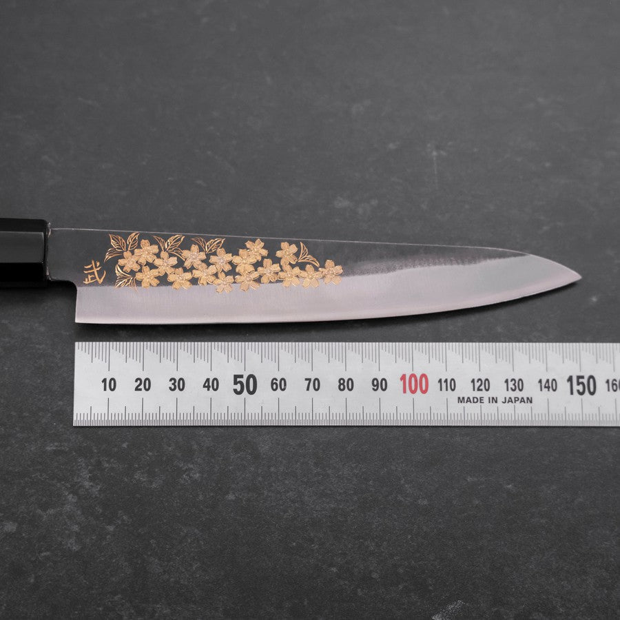 ペティ 青紙1号 黒打ち 彫金 桜 バッファロー黒檀柄 150mm – MUSASHI
