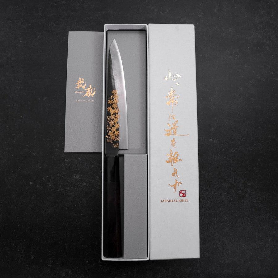 ペティ 青紙1号 黒打ち 彫金 桜 バッファロー黒檀柄 150mm – MUSASHI