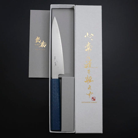 Petty Chromax Polished Blue Urushi Handle 150mm (5.9”)-[Musashi]-[Japanese-Kitchen-Knives]