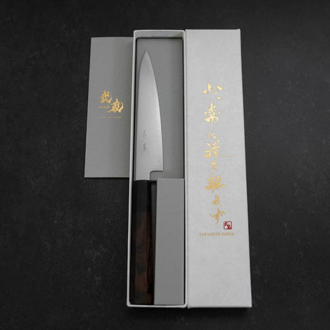 Petty Chromax Polished Buffalo Ebony Handle 150mm (5.9”)-[Musashi]-[Japanese-Kitchen-Knives]