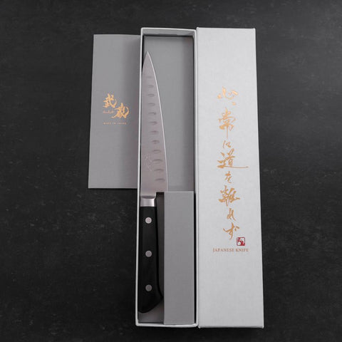 Petty Molybdenum Polished Dimples Western Black Handle 150mm (5.9”)-[Musashi]-[Japanese-Kitchen-Knives]