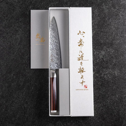 Petty SG-2 Mirror Tsuchime Damascus Octagonal Mahogany Handle 150mm (5.9”)-[Musashi]-[Japanese-Kitchen-Knives]