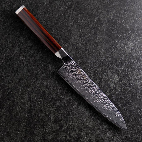 Petty SG-2 Mirror Tsuchime Damascus Octagonal Mahogany Handle 150mm (5.9”)-[Musashi]-[Japanese-Kitchen-Knives]