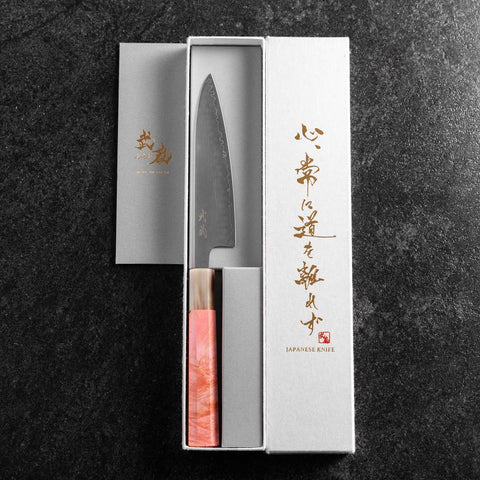 Petty SLD Mirror Buffalo Dark Pink Maple Handle 130mm (5.1”)-[Musashi]-[Japanese-Kitchen-Knives]