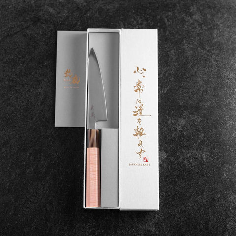 Petty SLD Mirror Buffalo Light Pink Maple Handle 130mm-[Musashi]-[Japanese-Kitchen-Knives]