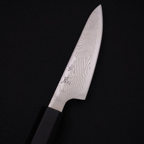 Petty SLD Wave Nickel Damascus Buffalo Ebony Handle 90mm (3.5”)-[Musashi]-[Japanese-Kitchen-Knives]