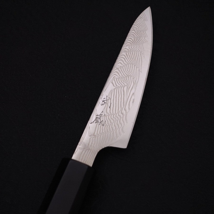 Petty SLD Wave Nickel Damascus Buffalo Ebony Handle 90mm-SLD-Damascus-Japanese Handle-[Musashi]-[Japanese-Kitchen-Knives]