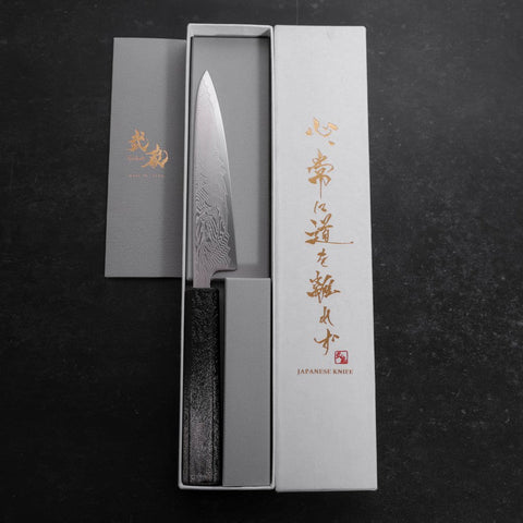 Petty SLD Wave Nickel Damascus Silver Pattern Urushi Handle 135mm (5.3”)-[Musashi]-[Japanese-Kitchen-Knives]